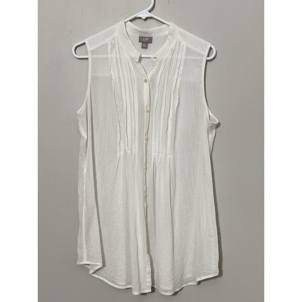 Women's Sleeveless Button Up Tunic Lightweight Sheer Classic BOHO Feminine Sz PL